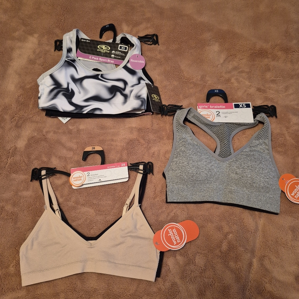 NWT Lot Of 3 Woner Nation And AW Girls Bra 2-packs Size XS Or 28